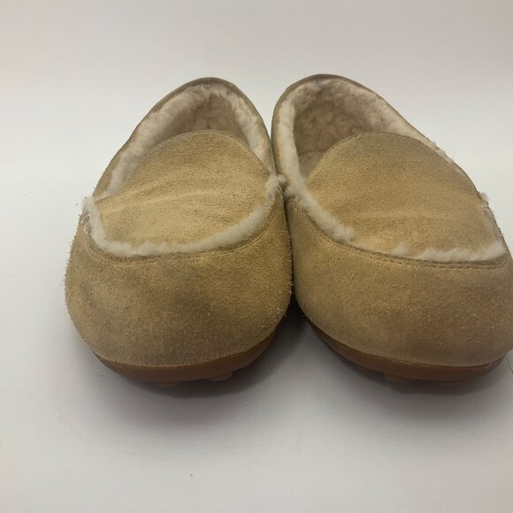 UGG Womens 10 Hailey Cream Tan Suede Shearling Flats Moccasin Slippers - Picture 3 of 14